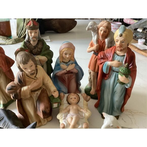Homco Porcelain Bisque Nativity Complete Set 9 Pieces Vintage #5216 - Picture 3 of 6